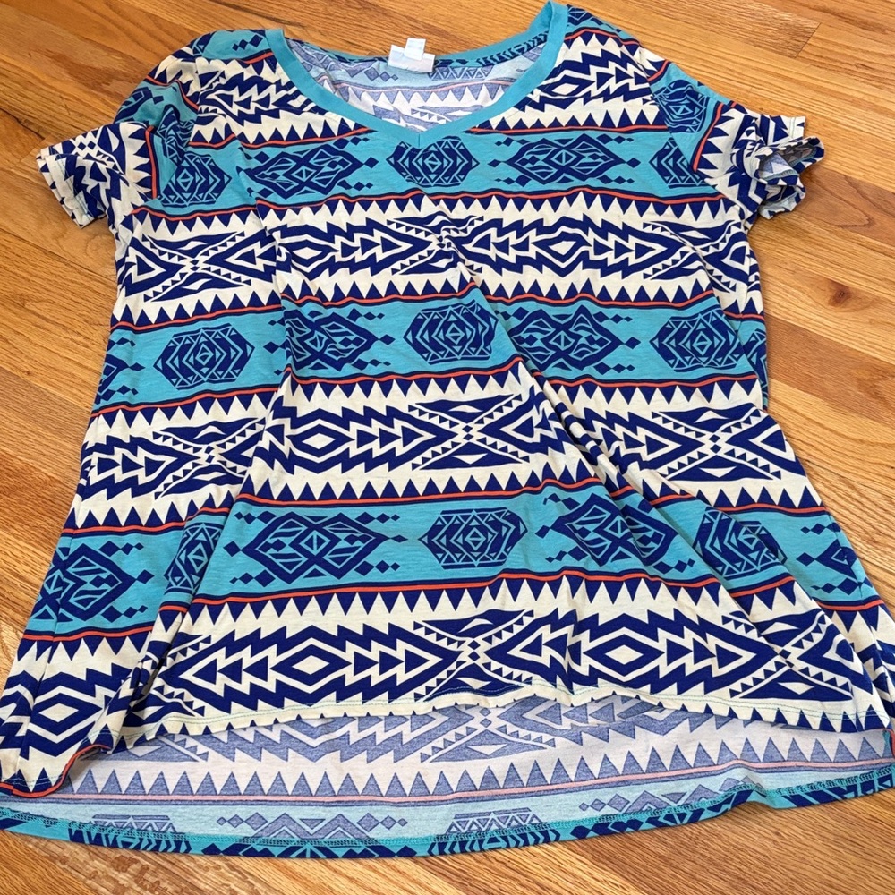 LuLaRoe Geometric Blue and Cream Christy Top